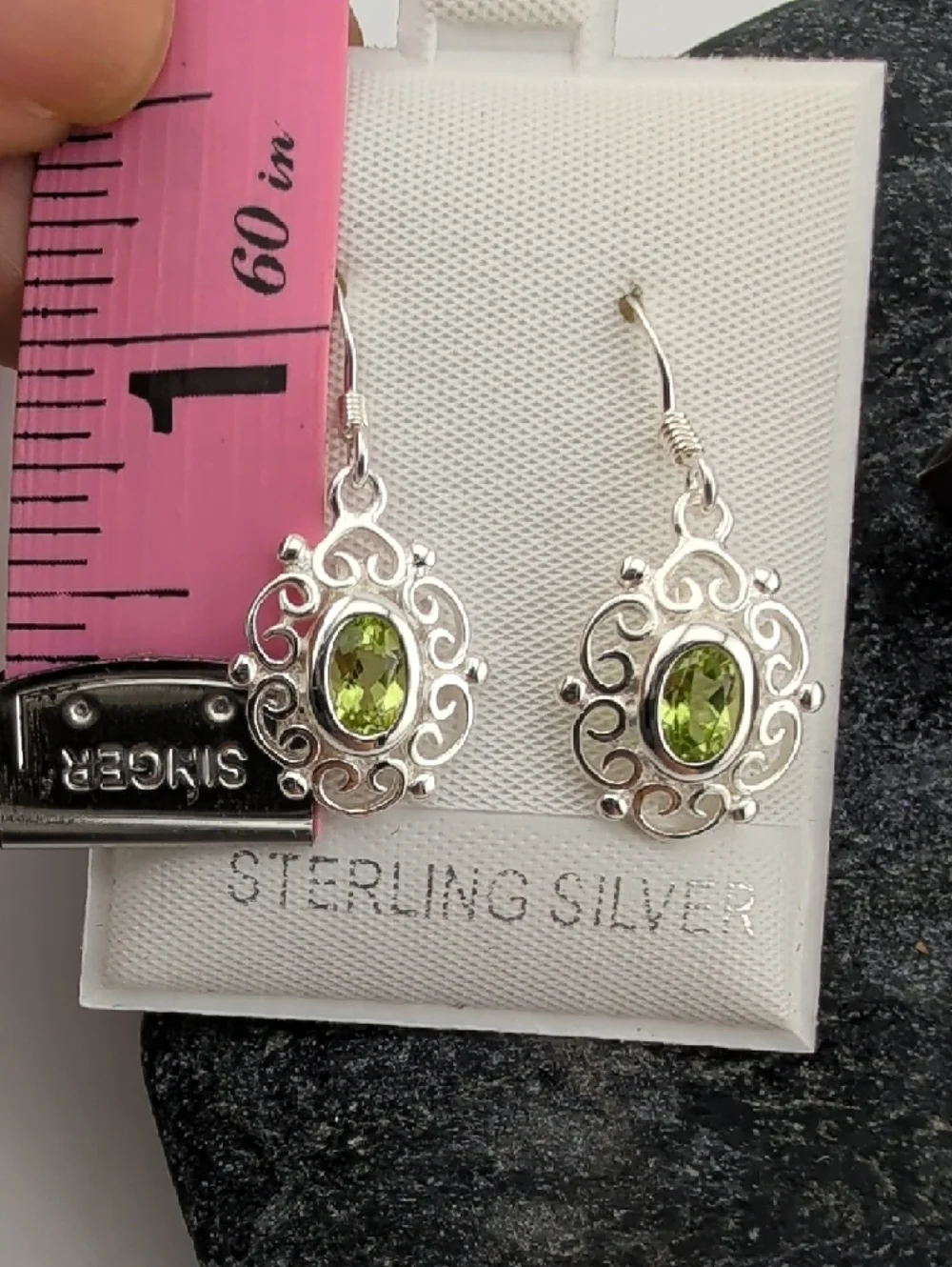 Sterling Silver Peridot Scrollwork Drop Earrings - Green - Picture 2 of 6